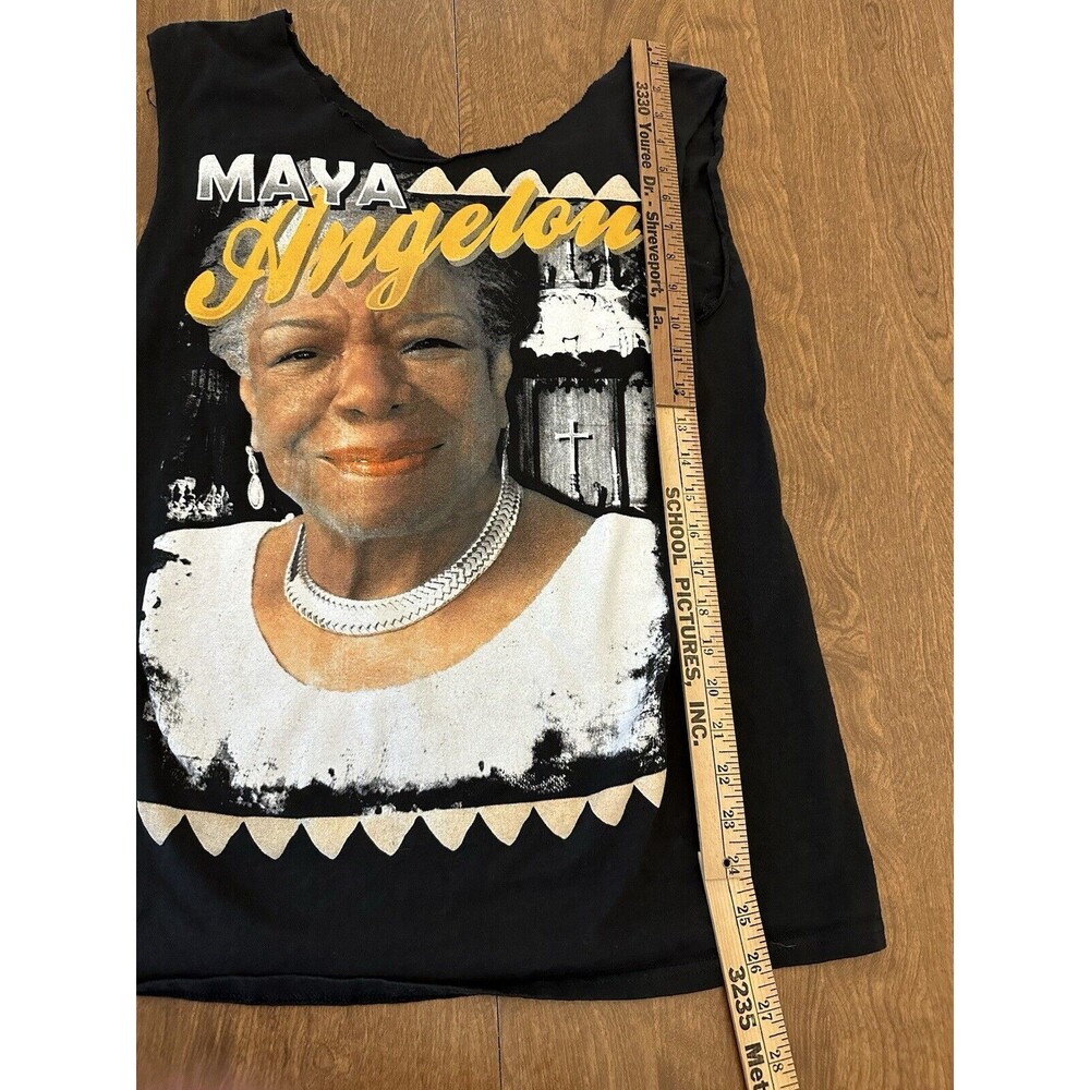 Maya Angelou Shirt Men’s Medium Black Sleeveless Raw Hem
